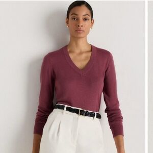 Quince Cotton Cashmere V-Neck Sweater In Crushed Berry Sz M NWT